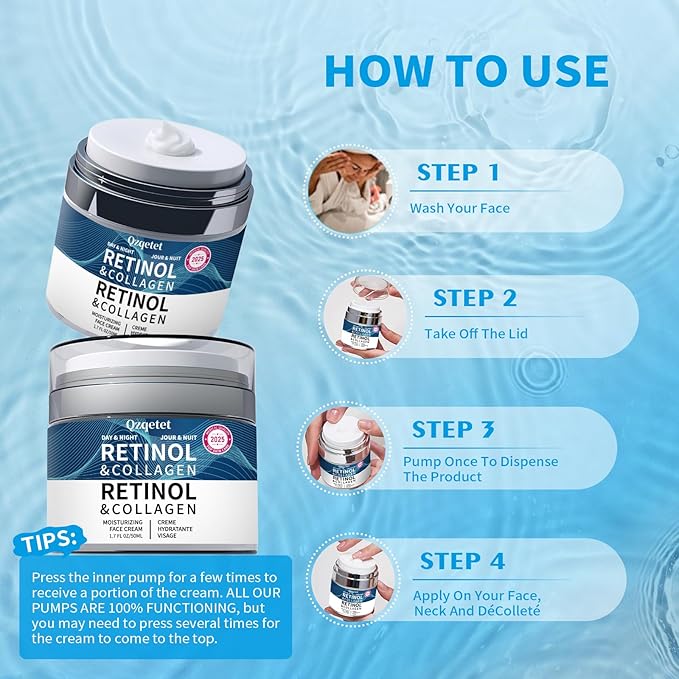 Retinol Face Cream, 1.7 fl.oz Anti-Aging Facial Moisturizer, Collagen Hyaluronic Acid Cream, Daily Moisturizer Face Lotion for All Skin Tapes, Women and Men