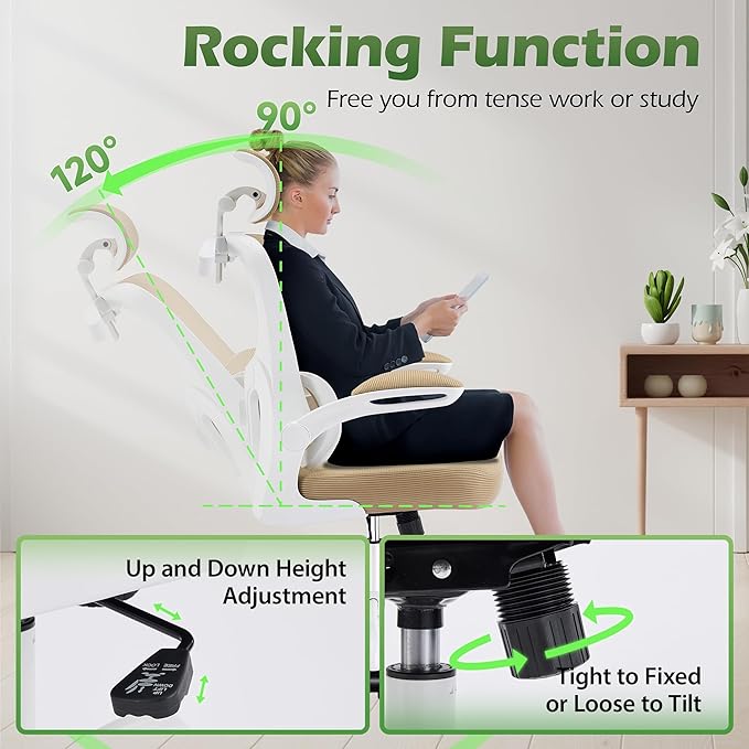 AreShark Office Chair Ergonomic Desk Chairs with Adjustable Lumbar Support& Headrest Hanger, High Back Breathable Mesh Chair with Wheels, Rolling Swivel Comfy Task Computer Chair for Home Work Gaming