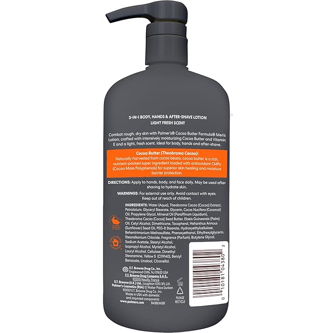 Palmer's Cocoa Butter Formula Men's 3-in-1 Fast Absorbing Face & Body Lotion, 33.8 oz. (Pack of 2)