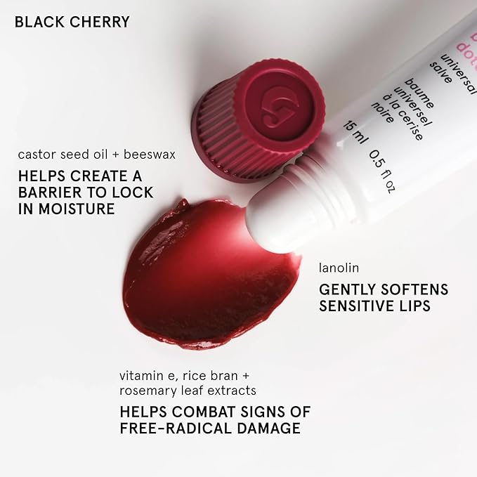 Glossier Balm Dotcom Hydrating Tinted Lip Balm - Universal Salve, Up to 12Hr Moisture for Dry Lips, Cuticles & Skin - Lanolin, Beeswax & Castor Oil - Black Cherry, Burgundy Tint, 15ml