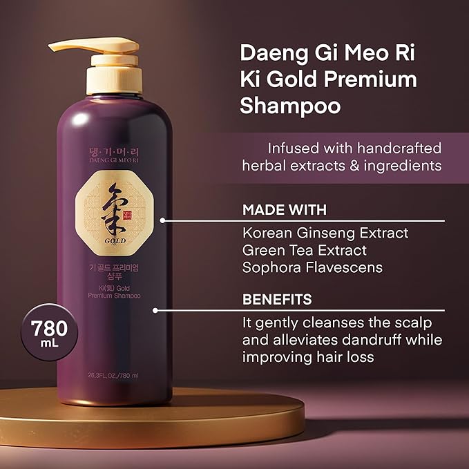 Daeng Gi Meo Ri- Ki Gold Premium Shampoo+Treatment Set, Effectively Moisture to Dry and Rough Hair, No Artificial Color, 780ml each
