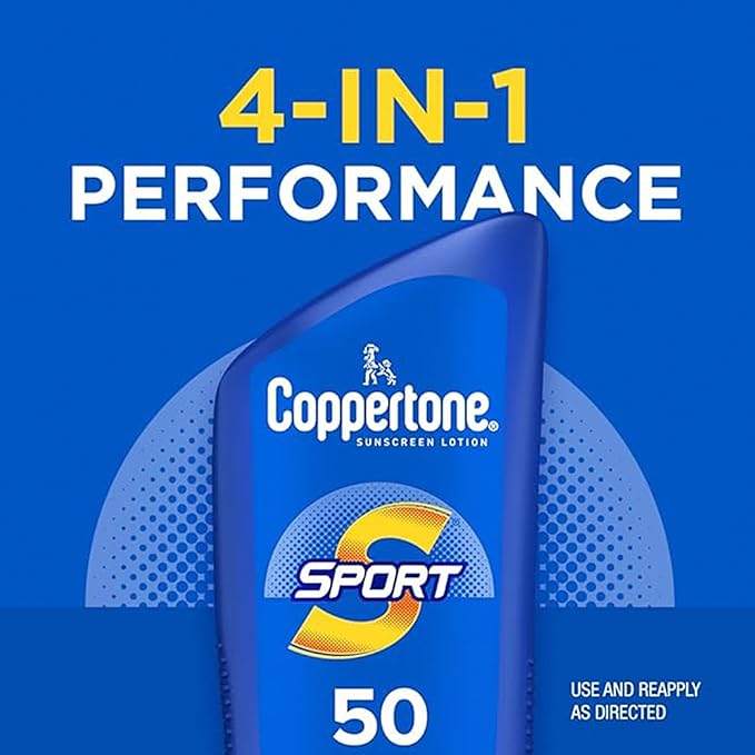 Coppertone Sport Sunscreen Pack, Water Resistant Sunscreen, Sport Sunscreen Lotion SPF 50, 7 Fl Oz Bottle (Pack of 2) + Sport Face Sunscreen Lotion SPF 60+, 2.5 Fl Oz Tube