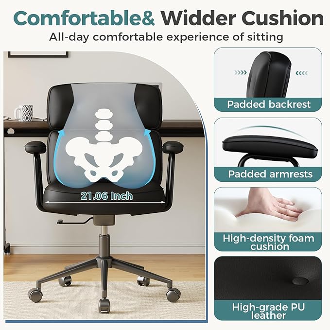 OLIXIS Ergonomic Home Office Desk Chair, Computer Chair with Lumbar Support Adjustable Height Rolling Swivel Executive Task Armrests Chair, Inky