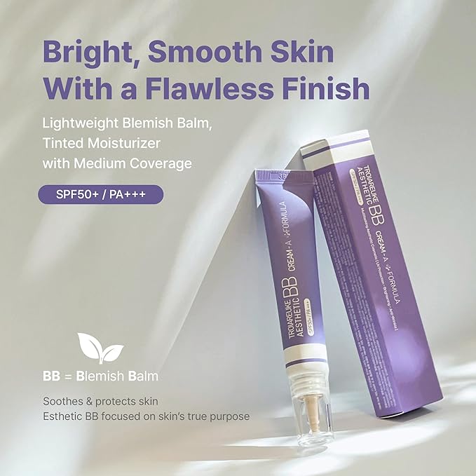 TROIAREUKE Aesthetic BB Cream A+ Formula (21 Beige) SPF50+ PA+++, Lightweight Blemish Balm, Tinted Moisturizer with Medium Coverage, Lasting Foundation Makeup Base for Oily Skin | Korean Beauty Makeup