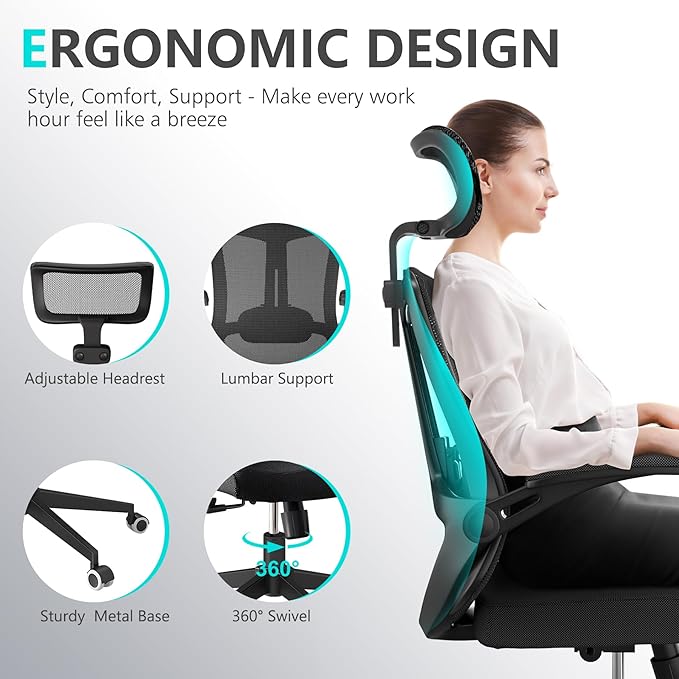 Office Chair Desk Chair, Ergonomic Mesh Computer Chair with 90-130° Recline & 360° Smooth-Rolling Casters, Adjustable Lumbar Support Task Chair, Comfortable for Women, Teens(A-All Black)