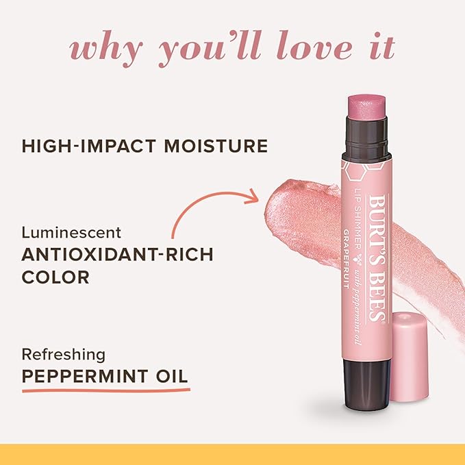 Burt's Bees Shimmer Lip Tint Set, Tinted Lip Balm Stick, Moisturizing for All Day Hydration with Natural Glowy Pigmented Finish & Buildable Color, Grapefruit (8-Pack)
