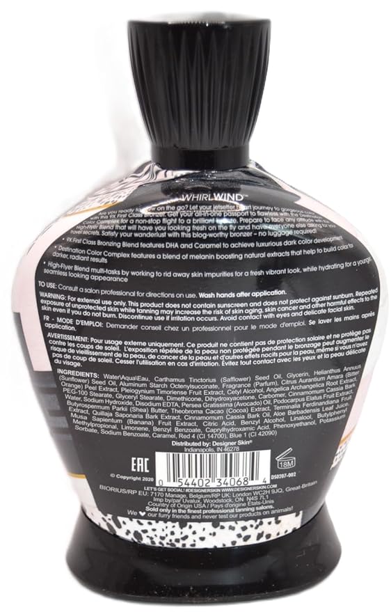 Designer Skin Whirlwind 9X First Class Bronzer Tanning Bed Lotion – Indoor & Outdoor Use, For Tanning Beds & Sun, Tahiti Plum, 13.5 oz