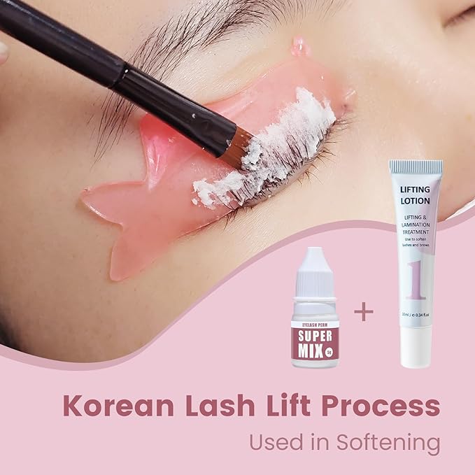 Korean Lash Lift Powder with Lifting Lotion - Glueless Viscosity Enhancer for Eyelash Perm & Lift, Super Mix Solution Keratin Eyelash Lift