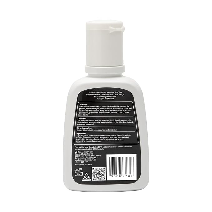 Standard Procedure. Aloe Vera Gel, Soothing Relief for After Sun, Moisturizes and Refreshes Dry Skin, Pure Aloe Vera, Non-Greasy, 3.4 oz