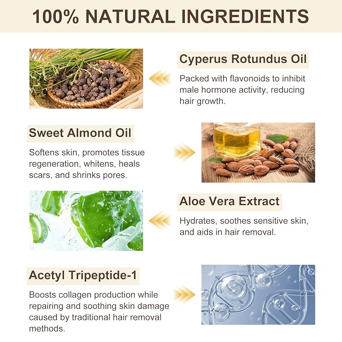 Cyperus Rotundus Oil, Natural Cyperus Rotundus Oil for Hair Removal, Reduces Unwanted Hair Growth, Moisturizes & Soothes The Skin, Reducing Body Hair Growth, Shrink Pores, Suitable for All Skin Types
