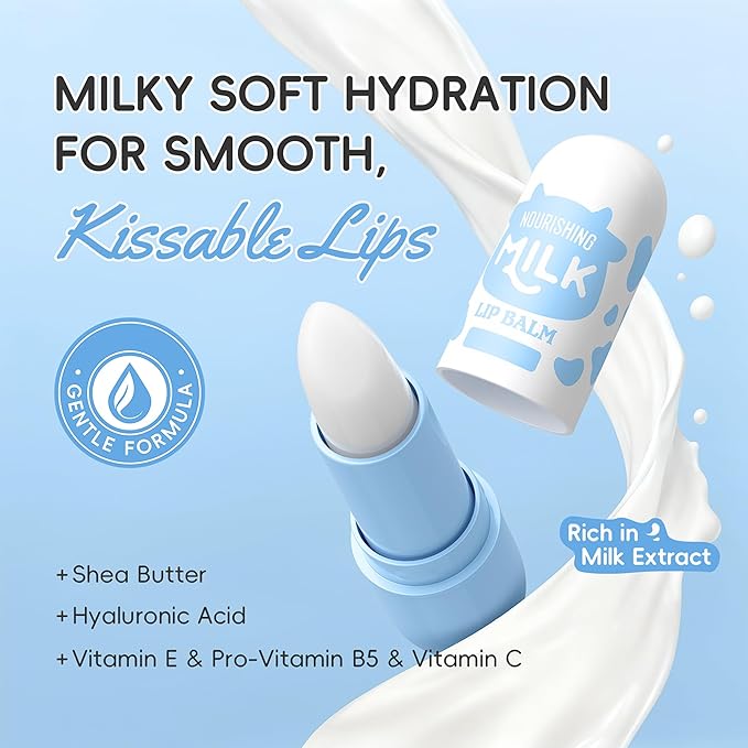 Milk Nourishing Lip Balm, Hydrating Jelly Lipstick, Fade Lip Lines Remove Dead Skin Moisturizing Lip Balm, Prevent Dry & Cracked Lips, Infused with Vitamin E Lip Care Moisture Lip Balm