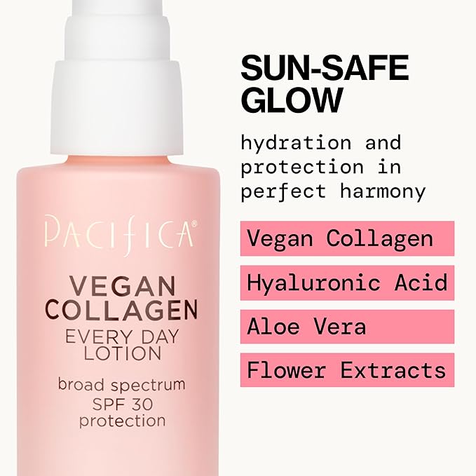 Pacifica Beauty Vegan Collagen SPF 30 Broad Spectrum Sunscreen Every Day Face Lotion,UVA/UVB Protection for All Skin Types,Lightweight,Moisturizing & Hydrating,Cruelty Free,White,1.7 Fl Oz,(Pack of 2)