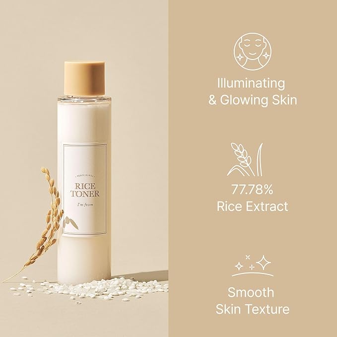 I'm from Rice Mask 3.88 Oz + Rice Toner 1.01 Fl Oz, Korean Rice Exfoliate and Glow Set, Smooth and Glowing Skin, Wash Off mask for Dry Sensitive Skin