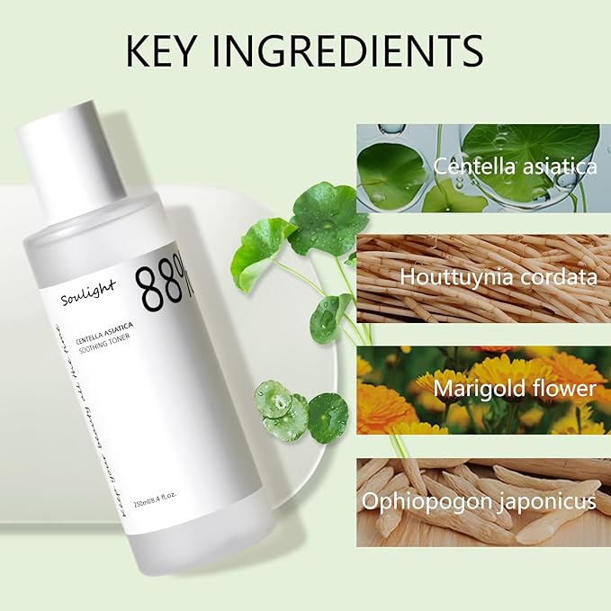 Soulight 88% Centella Asiatica Soothing Toner, Hydrating Facial Toner with Plant Extracts, Gently Exfoliates, Toning Water Diminished Dullness & Fine Lines, Smooths Skin Texture, Rejuvenate Your Skin