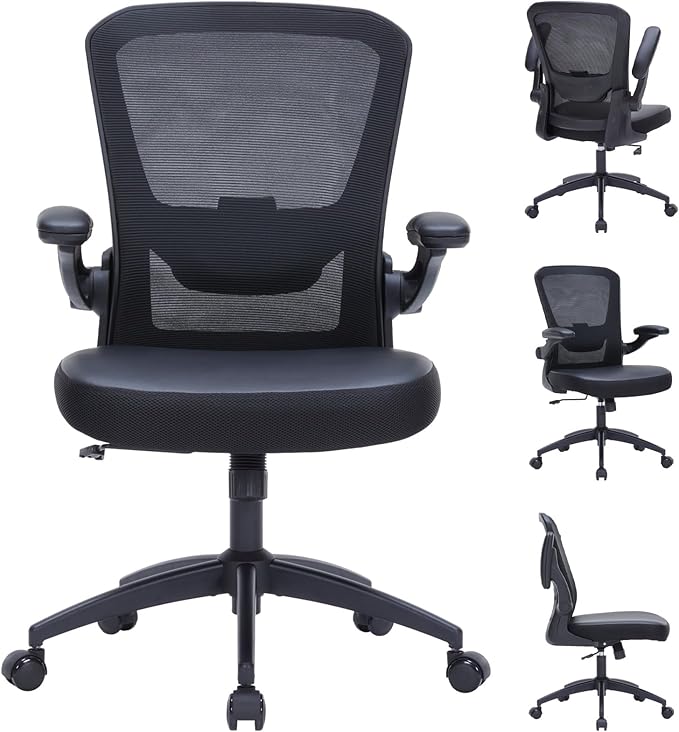 Heavy Duty Office Chair, 400lbs Ergonomic Desk Office Chair for Heavy People, Home Office Desk Chairs with Flip-Up Arms, Executive Computer Desk Chair with Adjustable Seat Height & Lumbar Support
