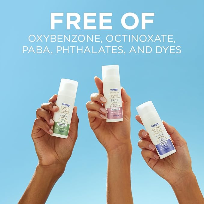 Coppertone Every Tone Invisible Finish Brightening UV Defense Face Sunscreen SPF 60+ with Niacinamide, Lightweight, Blends in Clear Sunscreen for All Skin Tones, 1.7 Fl Oz Pump Bottle