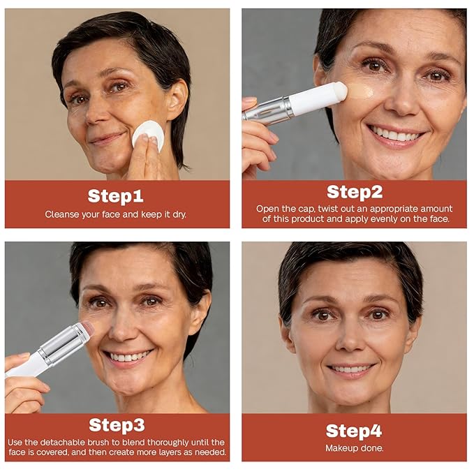 Blanc Cover Cream Stick V - Color Changing Foundation Stick, White Foundation for Older Women, Korean Makeup with Built-in Brush Foundation Makeup Moisturizing Dewy Finish Even Skin Tone (Natural)