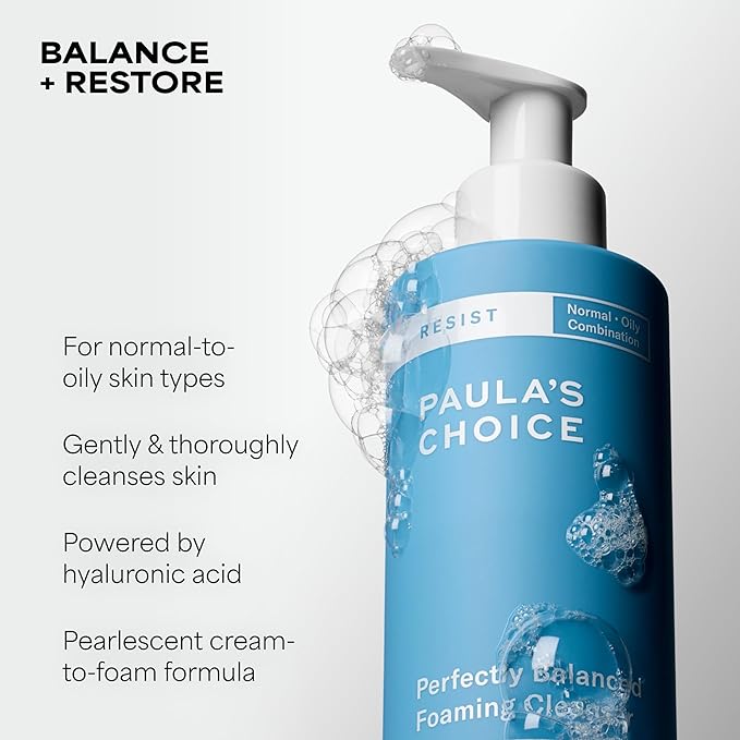 Paula's Choice RESIST Perfectly Balanced Foaming Facial Cleanser, Face Cleanser with Hyaluronic Acid & Aloe, Anti-Aging Face Wash, Large Pores & Oily Skin, Fragrance-Free, 6.4 Fl Oz