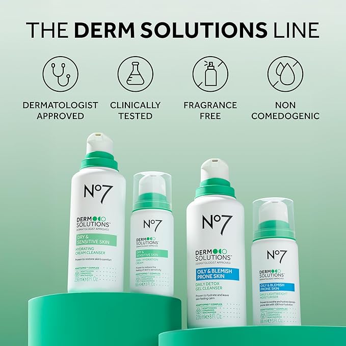 No7 Derm Solutions AHA Exfoliant & Face Toner with Lactic & Glycolic Acid - AHA Smoothing Treatment - Controls Oil and Minimizes Pores - for Oily & Blemish-Prone Skin (1 Fl Oz)