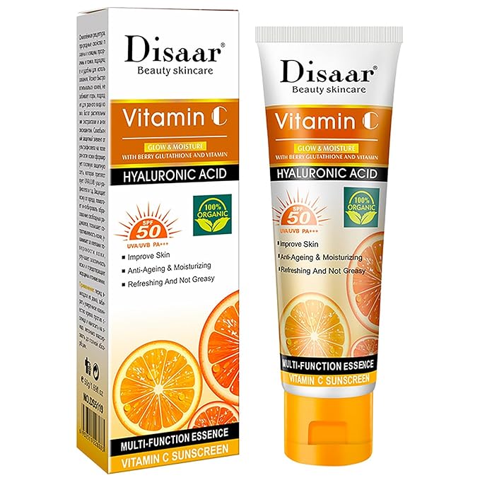 DISAAR BEAUTY Vitamin C Sunscreen Orange Extract Hyaluronic Acid SPF50 UVA/UVB PA+++ Moisturizing Refreshing Skin 50g / 1.69fl.oz