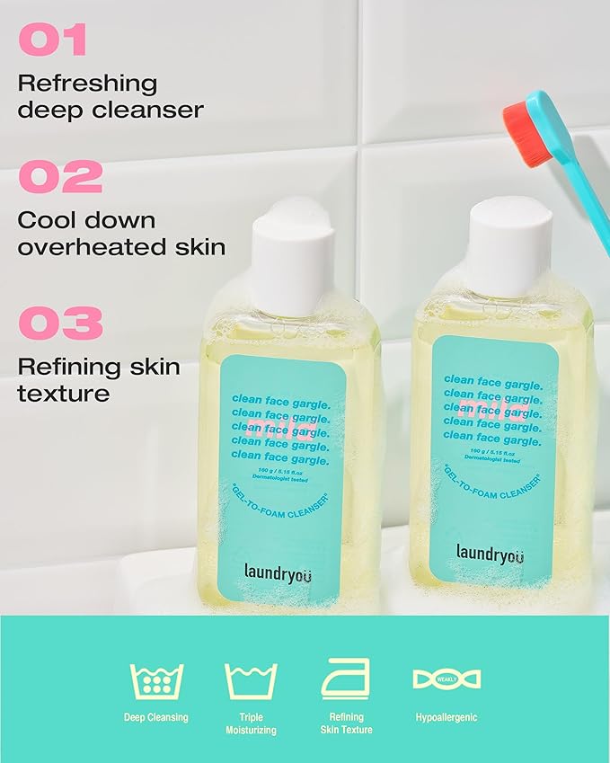 Gel-to-Foam Gentle Facial Cleanser Mild | Hydrating PHA Cleanser with Probiotics | Gentle Face Wash for Oily & Acne-Prone Skin | Korean Skin Care (5.64 fl oz)