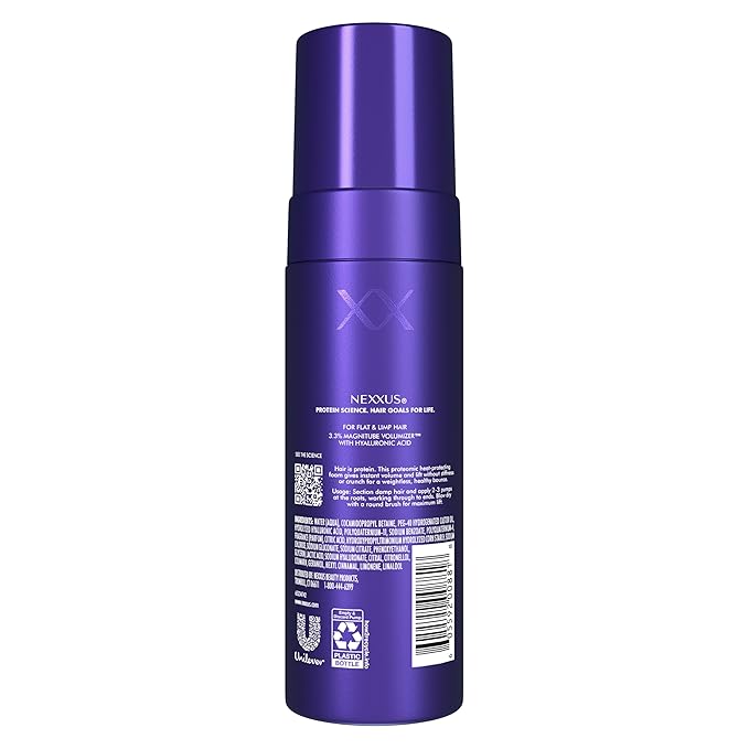 Nexxus Hy-Volume Cloud Foam Hair Foam for Lift and Volume For Flat & Limp Hair Hair Styling Foam Powered by Magnitube Volumizer Technology with Hyaluronic Acid 5.5 fl oz