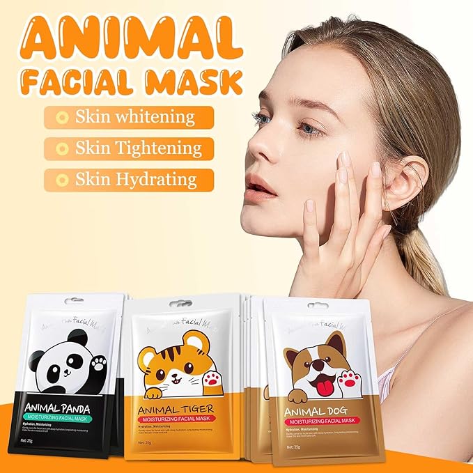 6 Packs Animal Character Facial Masks, Deep Hyrating Spa Masks for All Skin Types, Gift for Kids' Birthady Party, Girl's Night, Enjoy Skincare Life