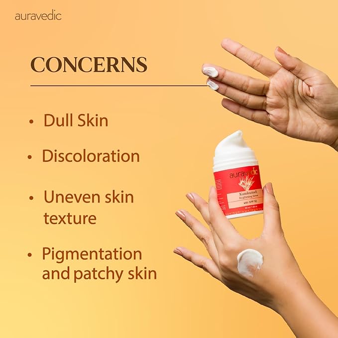 Auravedic Kumkumadi Face Serum Sunscreen SPF 50 | Lightweight Broad Spectrum Daily Face Sunscreen with Saffron | Non-Greasy Moisturizing Sun Protection for Smooth Even-Looking Skin | 1.76 Oz (50g)