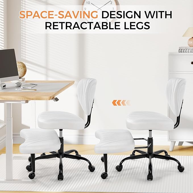 Cross Legged Office Chair, Ergonomic Criss Cross Chair with Wheels, 360° Swivel Height-Adjustable Meditation Chair for Yoga & ADHD, Wide Kneeling Chair with Strong Lumbar Support (White) BPY01W