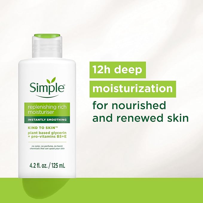 Simple Kind To Skin Replenishing Rich Moisturizer - Face Cream Nourishes and Hydrates - Face Moisturizer with Niacinamide, Vitamins B5 and E - 6 pc