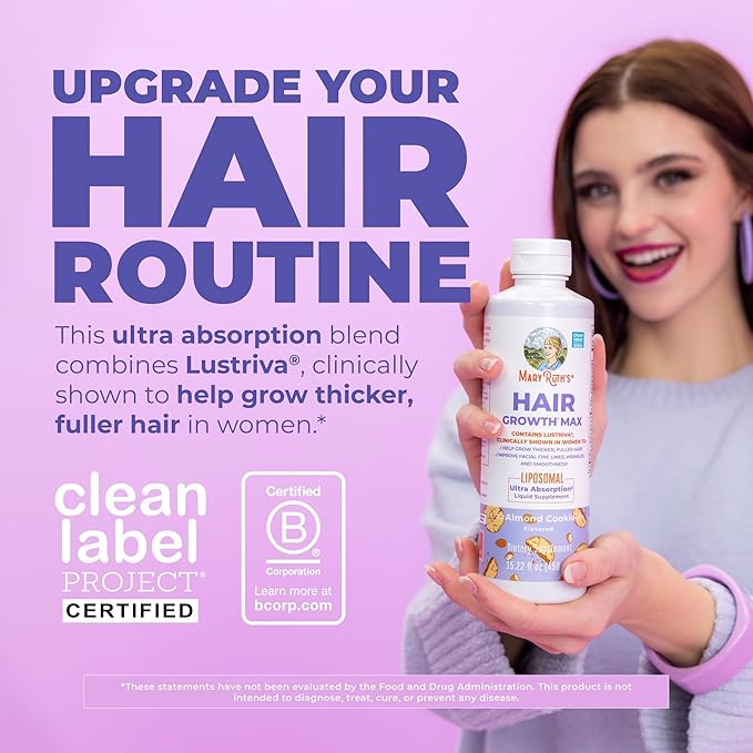 MaryRuth Organics Women's Hair Growth MAX Liposomal | with Lustriva® + Biotin 10000mcg + Pumpkin Seed Oil | Thicker Hair | Hair Care | Wrinkles, Fine Lines, Skin Care | Ages 18+ | 15.22 Fl Oz