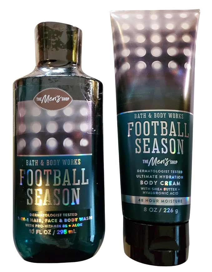 Bath & Body Works Men's Football Season 3-in-1 Hair, Face & Body Wash and Body Cream 2 Piece Set