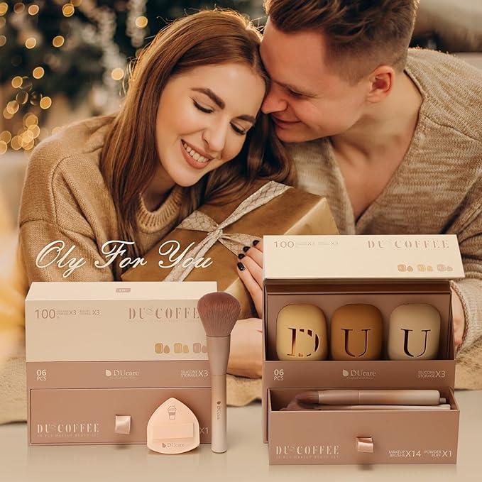 DUcare 21pcs Makeup Gift Set,with 14Pcs Makeup Brush set 3pcs Makeup Sponges 3pcs Sponge Holder 1pc Powder Puff for Foundation Blending Powder Blush Eyeshadows