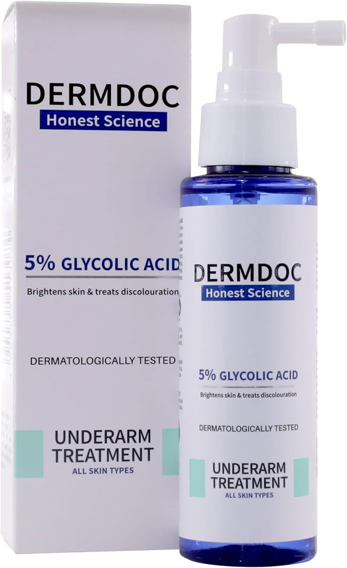DERMDOC 5% Glycolic Acid Underarm Spray (100ml) | Multipurpose Exfoliating Toner | 3.38 Fl oz