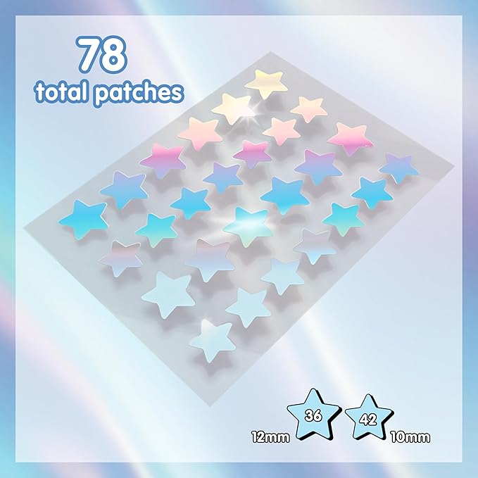 Heal & Conceal Pimple Patch - Cute Holographic Star Shaped Acne Patches, Fun Hydrocolloid Zit Stickers for Face (Iridescent Stars, 78 Count)