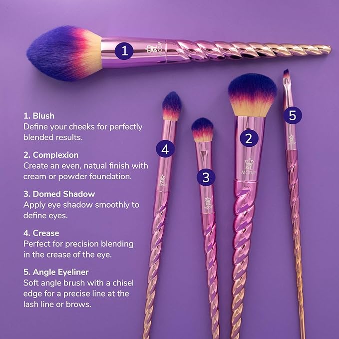 MODA Mythical Star 6pc Travel-Size Makeup Brush Kit – Vegan Face & Eye Brushes with Holographic Travel Case