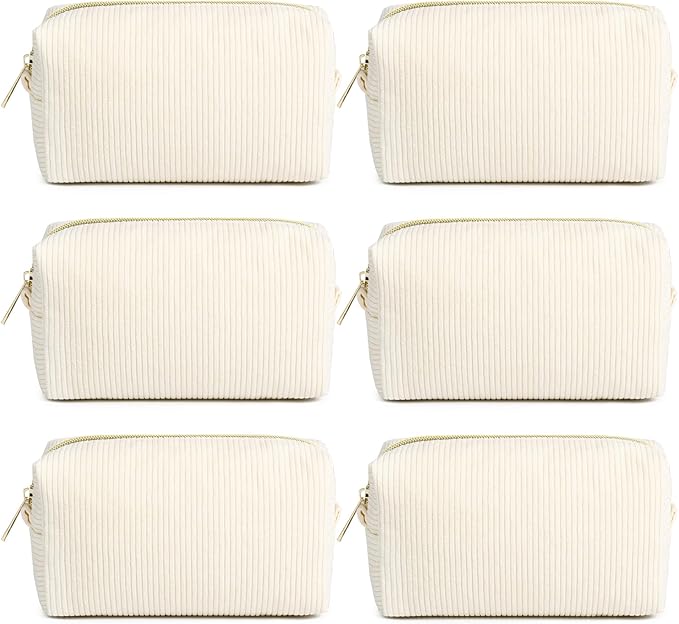 SOIDRAM 6PCS Bridesmaid Proposal Gifts Corduroy Beige makeup bag bulk for Wedding Party Favors Bachelorette party decorations Toiletry Organizer Bag Cosmetic Case Gift