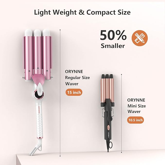 Crimper Hair Tool for Short Hair, 1/2 Inch Mini Crimper for Tight Beach Waves, Mini 3 Barrel Curling Iron with Argan Oil Infused, Beach Waves Curling Iron, Easy to Use