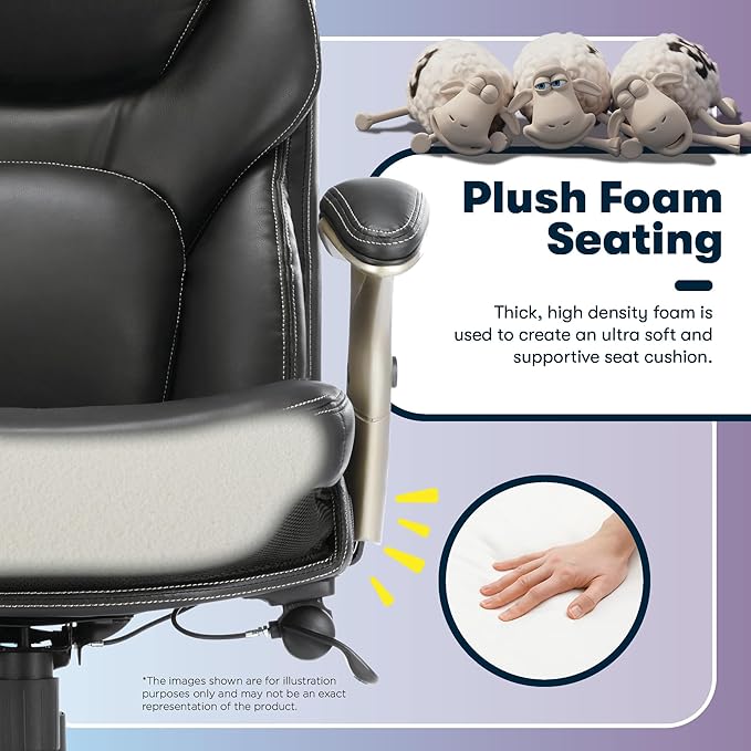 Serta Claremont Ergonomic Executive Office Chair with Back in Motion Technology, Adjustable Mid Back Desk Chair with Lumbar Support, Bonded Leather, Black