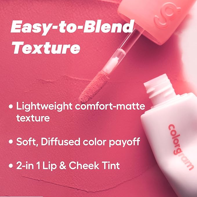 COLORGRAM NUDE BLUR TINT 17 RIPEN PEACH | K-Beauty Makeup, Soft-Focus Matte Lip Stain, 2-in-1 Lip & Cheek