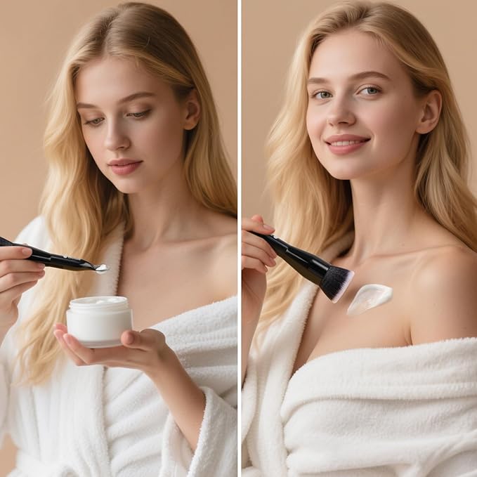 DUcare Foundation Brushes Flat Top Self Tanner Brush Dual-Ended Kabuki Brush with Spoon Handle for Liquid, Cream and Powder Face Makeup With Handle