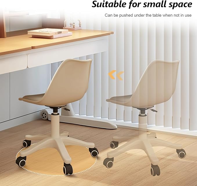 Small Desk Chair Cute Armless Task Vanity Chair with Soft Padded Cushion, Plastic Height Adjustable Home Office Chairs for Teens Girls,White Set of 1