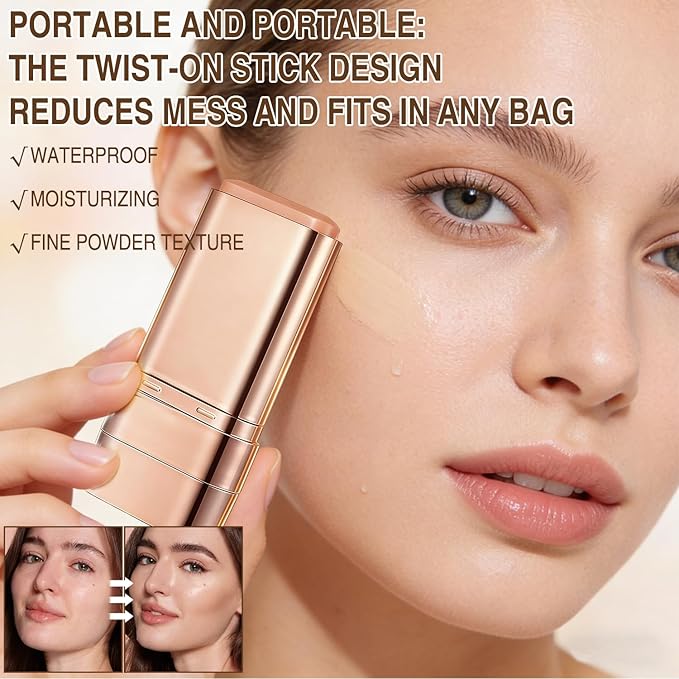 2Pcs Luminous Dual-Ended Concealer Foundation Stick,Foundation Stick Korean 3 in 1, Multi-use Double Head Foundations Make up Sticks,Lightweight,Brightens,Long-Lasting for All Skin Types(#01)
