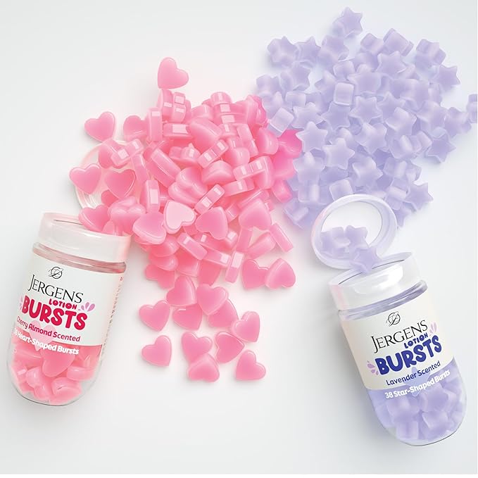 Jergens Cherry Almond Lotion Bursts, Squishy Heart-Shaped Moisturizer Bursts, Lotion Gifts for Teens, 38 Ct (Pack of 2)