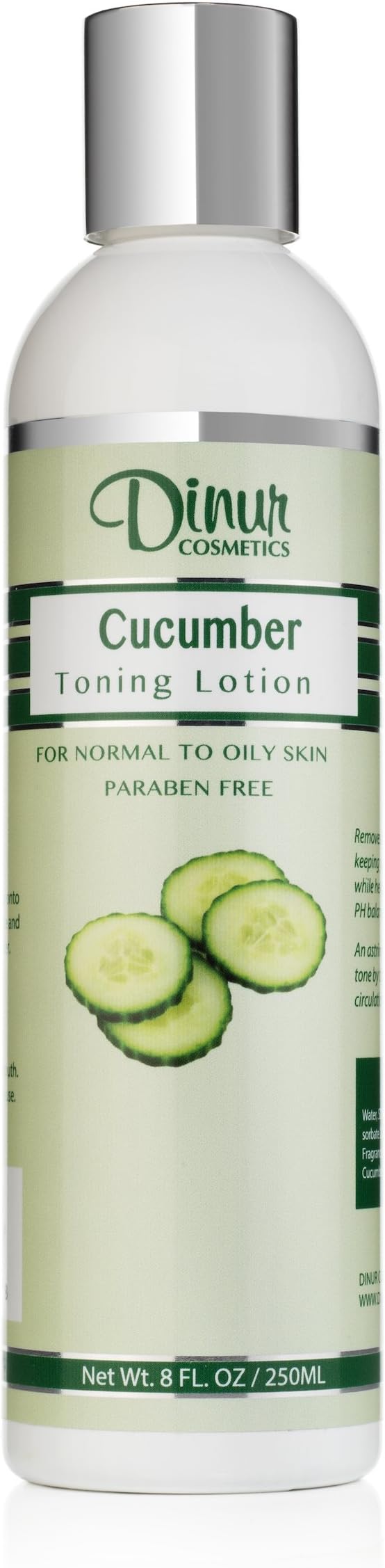 Dinur Cosmetics Cucumber Toning Lotion for Normal to Oily Skin Natural Hydrating Toner Helps to Store Skin Natural pH Balance Tightens Pores Refreshing Skin Healthy Glow 8 fl. oz. 250 ml.