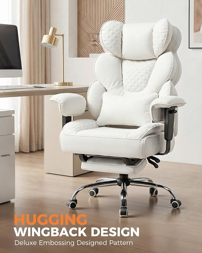 COMHOMA Big and Tall Office Chair with Upgrade Footrest, Heavy Duty Gaming Chair High Back Executive Chair with Spring Lumbar Support for Lower Back Pain Relief, 150°Reclining Adjustable Armrests