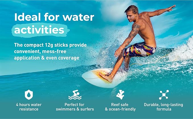 Sun Zapper Zinc Sunscreen Stick Beach 4-Pack SPF 50+ – Mineral Sunscreen Sticks for Face, Water Resistant Zinc Sunblock for Kids and Family, Travel Size 12g (0.42 oz), Australian Made