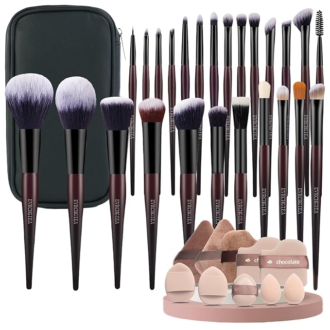 35Pcs Professional Makeup Brushes Set, High End 25 Pcs Make up Tools For Powder Foundation Concealers Blush Eyeshadows and 8 Puff 2 Makeup Sponge. Artist MUST HAVES Travel and Daily (black)