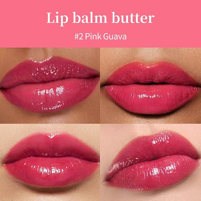 Lip Butter Balm - Ultra-Hydrating, Nourishing Lip Care with Natural Ingredients, Shea Butter & Olive Oil, Soothes & Softens Dry Lips (#5 Pink Guava, 1)