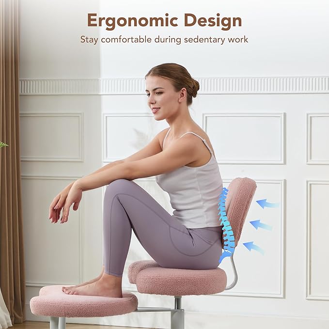Cross Legged Chair with Wheels, ADHD Chair, Criss Cross Desk Chair with Lumbar Support and Adjustable Stool, Flexible Design for Fidgety Sitters (Pink)